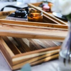 TeakHaus Timeless Edge Grain Nesting Rectangle Trays With Handgrips | Set Of 3 -Kitchen Utensils 2hhb1lza