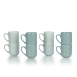 Everything Kitchens Modern Flat 8-Piece Mug Set | Stone Gray & Dusty Blue