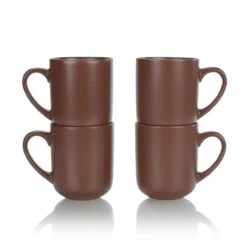 Everything Kitchens Modern Flat 15oz Mugs (Set Of 4) | Brown