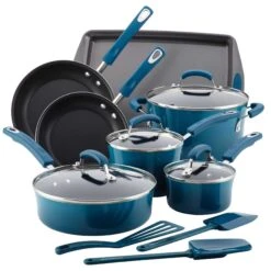 Rachael Ray Marine Blue 14 Piece Enamel Cookware Set